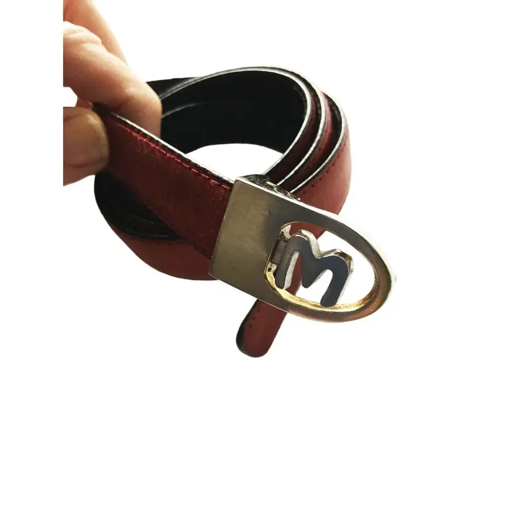 Vintage Womens Brown Leather Belt w/ Metal Buckle Letter M or W Z28